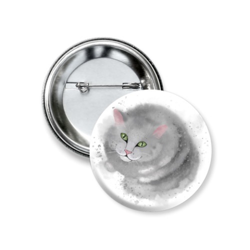 Значок 37мм с принтом Серый кот, кошка