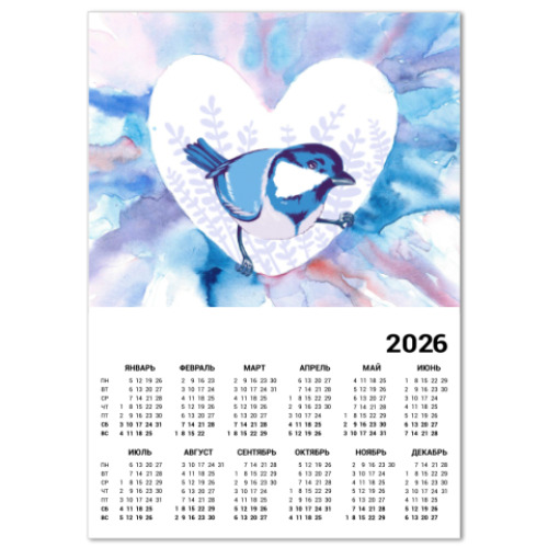 Календарь с принтом Птичка