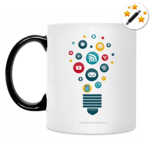 Кружка-хамелеон с принтом лампочка из иконок