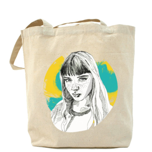 Сумка шоппер с принтом Взгляд с желто-голубыми красками