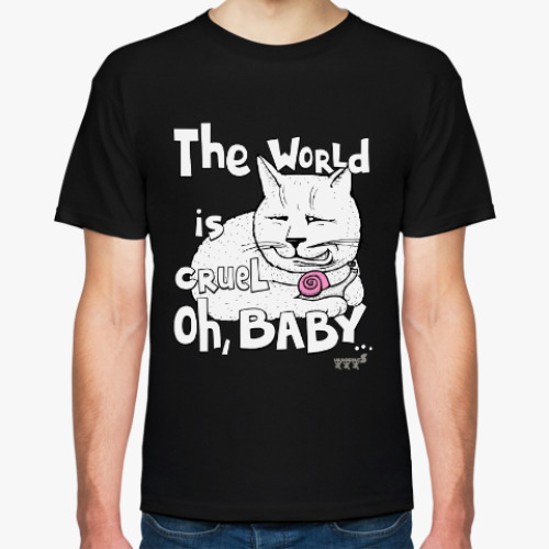 Футболка с принтом Мудрый котик с улиткой