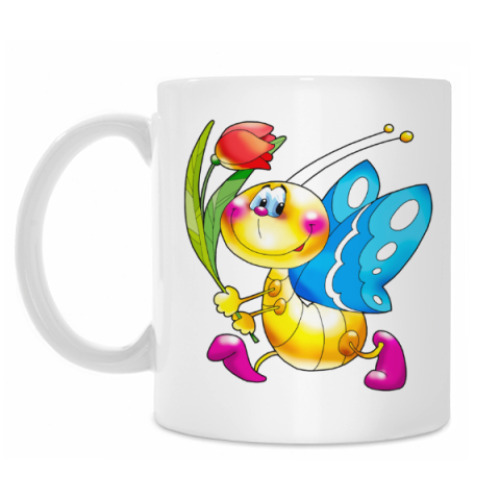 Кружка с принтом БАБОЧКА С ТЮЛЬПАНОМ