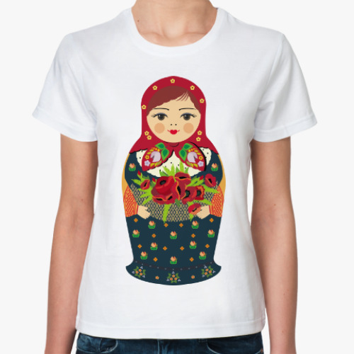 Классическая футболка с принтом Матрешка