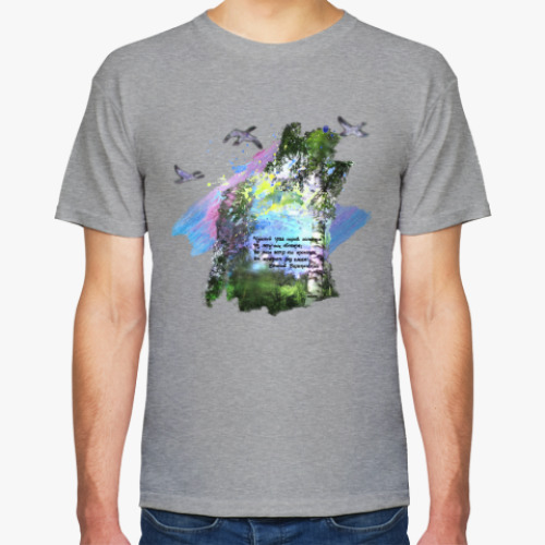 Футболка с принтом Птицы. Небо. Полет. Свобода. Простор. Березы.