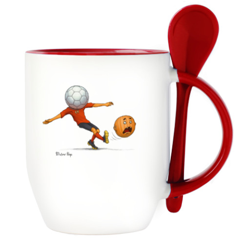 Кружка с ложкой с принтом Тыква Футбол soccer