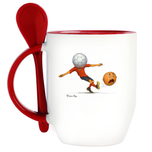 Кружка с ложкой с принтом Тыква Футбол soccer