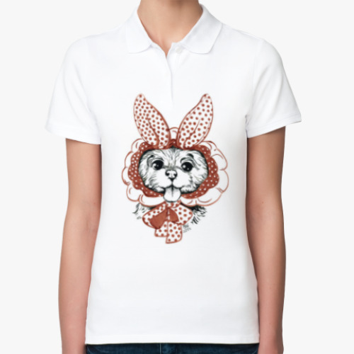 Женская рубашка поло (печать) с принтом Зайка