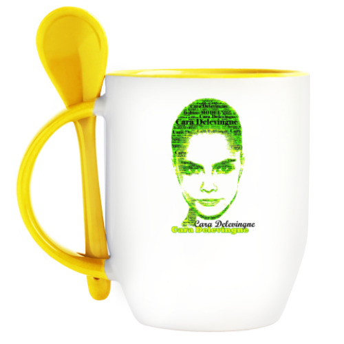 Кружка с ложкой с принтом Cara Delevingne/Кара Делевинь