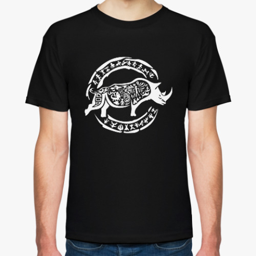 Футболка с принтом Африканский носорог, трайбл