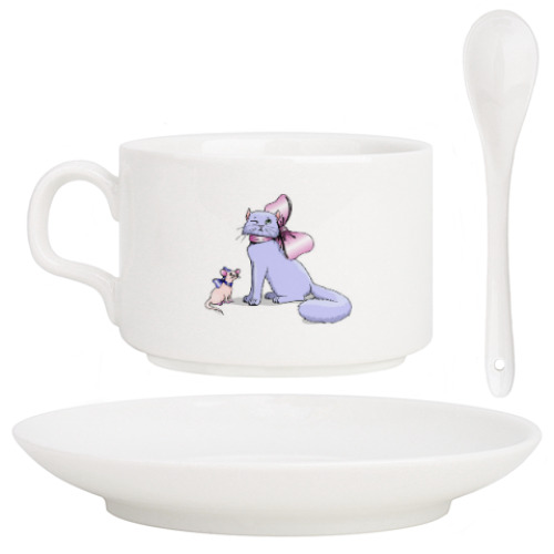 Кофейный набор с принтом Кошечка с бантиком