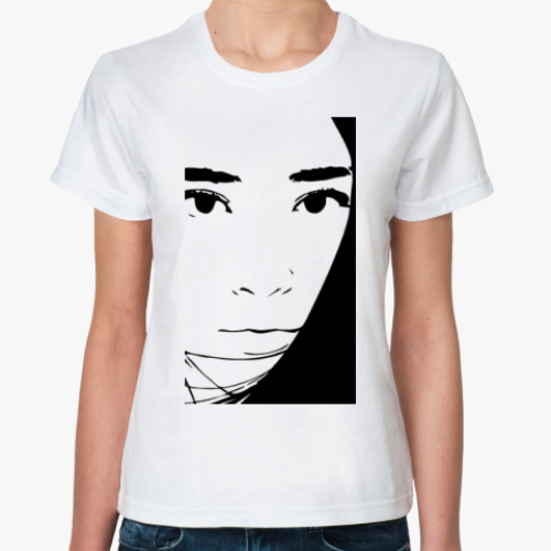 Классическая футболка с принтом Брюнетка