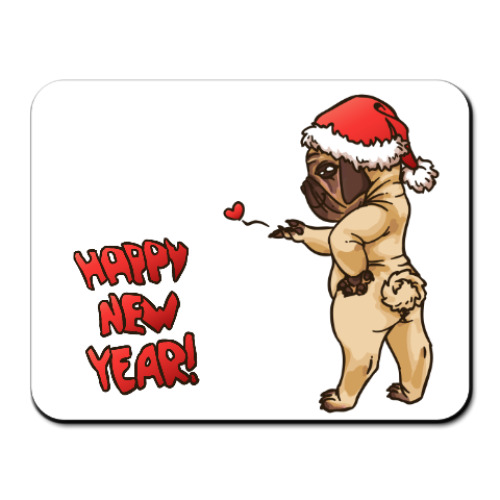 Коврик для мыши с принтом Мопс в шапочке