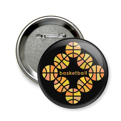 Значок 58мм с принтом Баскетбольные мячи