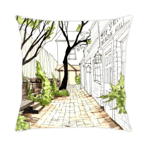 Подушка с принтом Дворик Бостона
