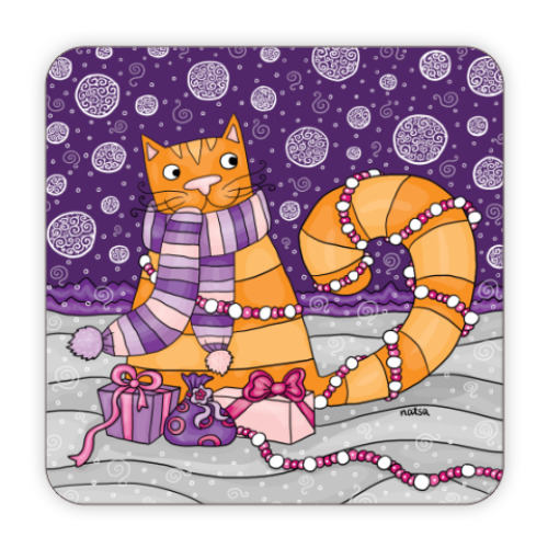 Костер (подставка под кружку) Зимний кот