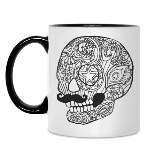 Кружка с принтом Череп с усами