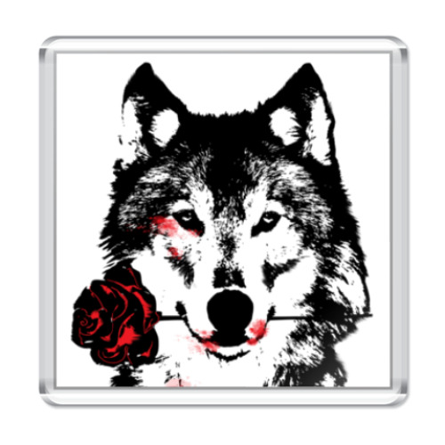 Магнит с принтом Волк и Роза