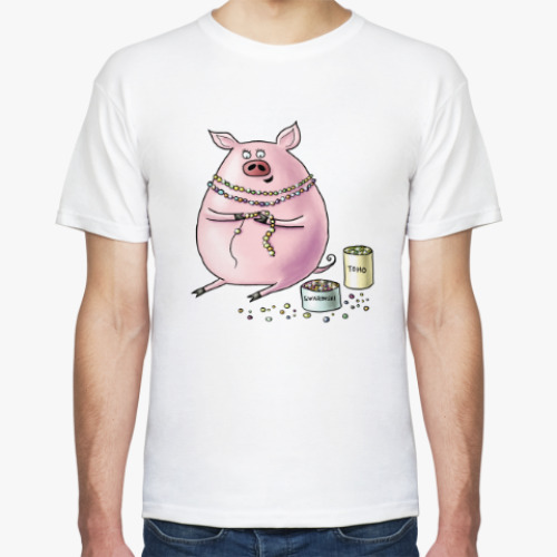 Футболка с принтом Свинья с бисером