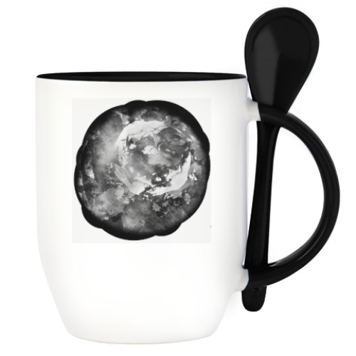 Кружка с ложкой с принтом Черно белая роза. Фантазия