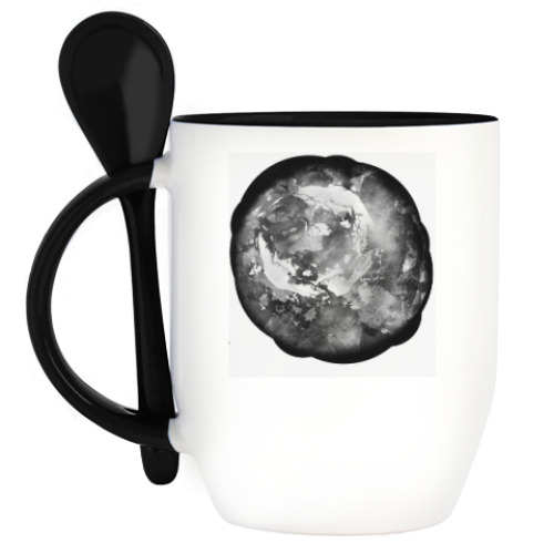 Кружка с ложкой с принтом Черно белая роза. Фантазия