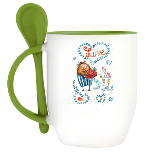 Кружка с ложкой с принтом Любовь и фрукты
