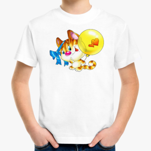 Детская футболка с принтом КОТЁНОК С ШАРИКОМ