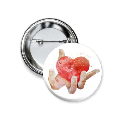 Значок 37мм с принтом Сердце в руке, heart in hand