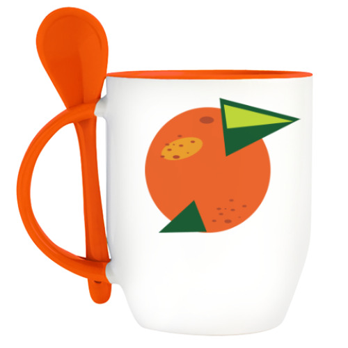 Кружка с ложкой с принтом апельсин