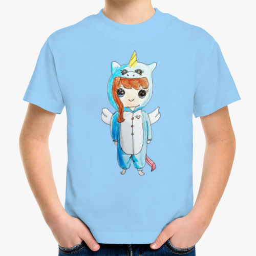 Детская футболка с принтом Девочка в костюме единорога