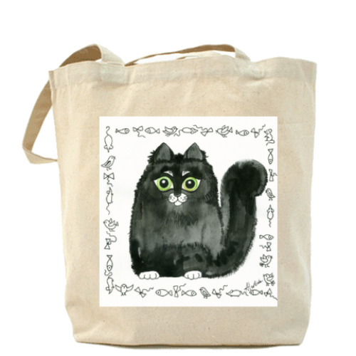 Сумка шоппер с принтом Черный кот