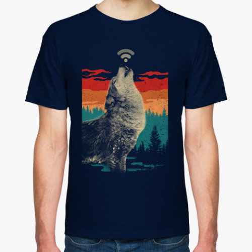 Футболка с принтом Волк раздаёт WiFi