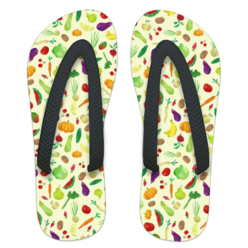 Шлепанцы (сланцы) с принтом Фрукты и овощи