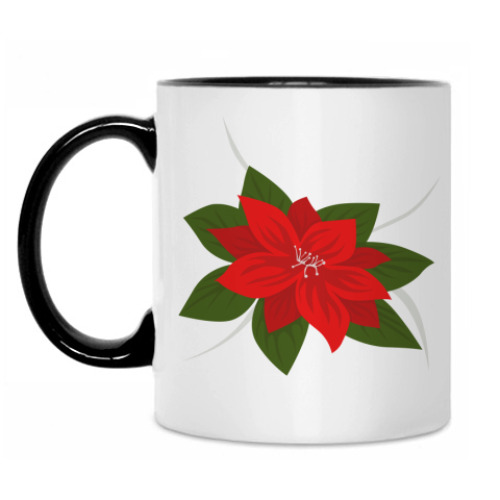 Кружка с принтом Пуансеттия рождественская