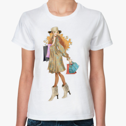Классическая футболка с принтом Девушка