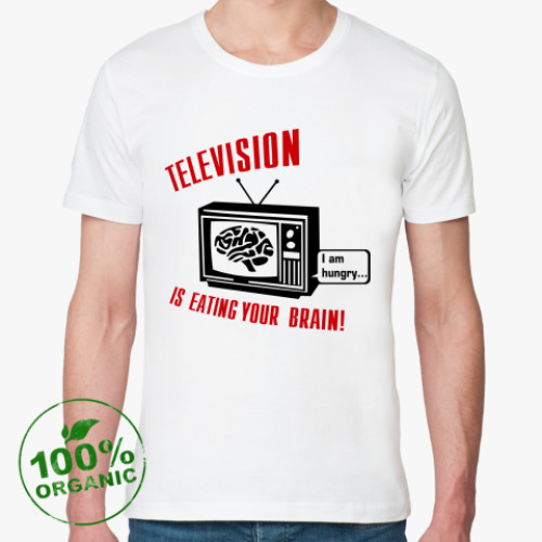 Футболка из органик-хлопка с принтом Телевидение ест мозг
