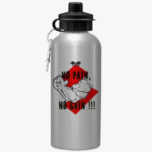 Бутылка с карабином (500 мл) с принтом NO PAIN NO GAIN!