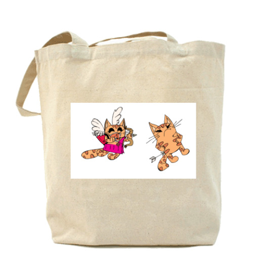 Сумка шоппер с принтом Кот - купидон