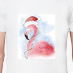 Фламинго в шапке Санты