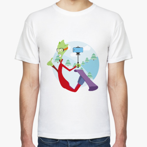 Футболка с принтом Инопланетянин. Сноуборд. Селфи. Прикольный. Айфон