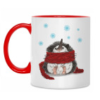 Двухцветная кружка Новогодний ежик в шарфе