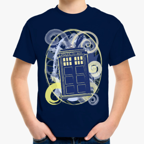 Детская футболка с принтом Тардис (Ван Гог)