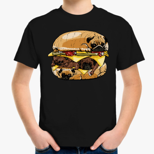Детская футболка с принтом Мопс Бургер