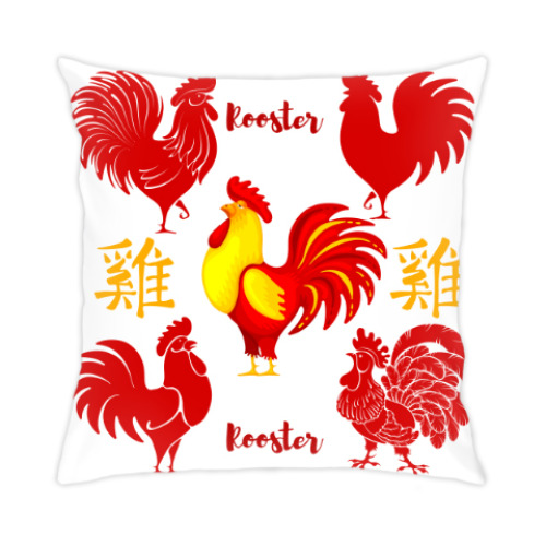 Подушка с принтом Новый Год. Год Петуха
