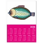 Календарь A3 2026, малиновый рыба