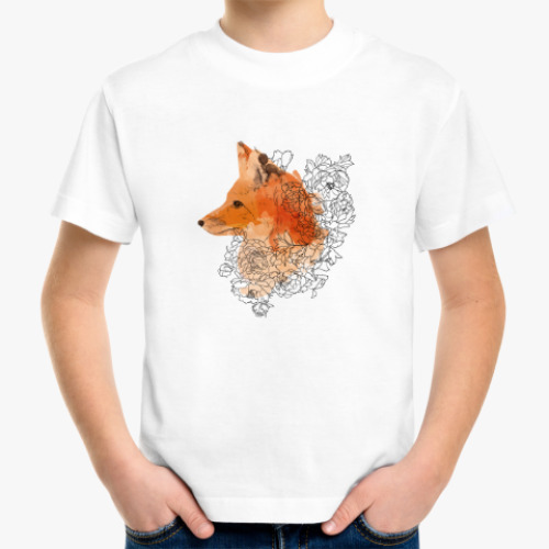 Детская футболка с принтом Акварельная лиса