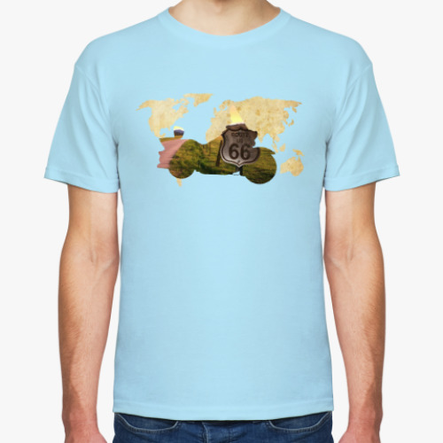 Футболка с принтом Пейзаж мотоцикла