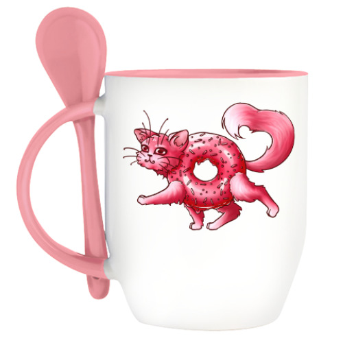 Кружка с ложкой с принтом Котопончик