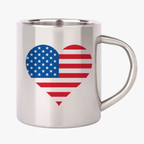 Кружка металлическая с принтом USA Heart