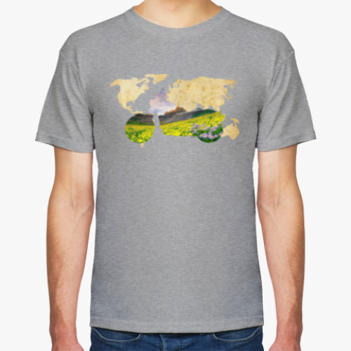 Футболка с принтом Пейзаж мотоцикла