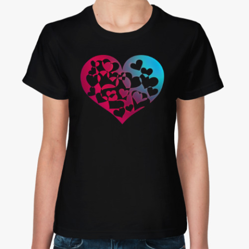 Женская футболка с принтом Сердце полное сердец